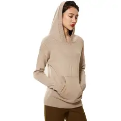 MERRILAMB свитеры с капюшоном для женщин для 2018 осень зима кашемир шерсть пуловеры длинным рукавом ребристые локоть карманом