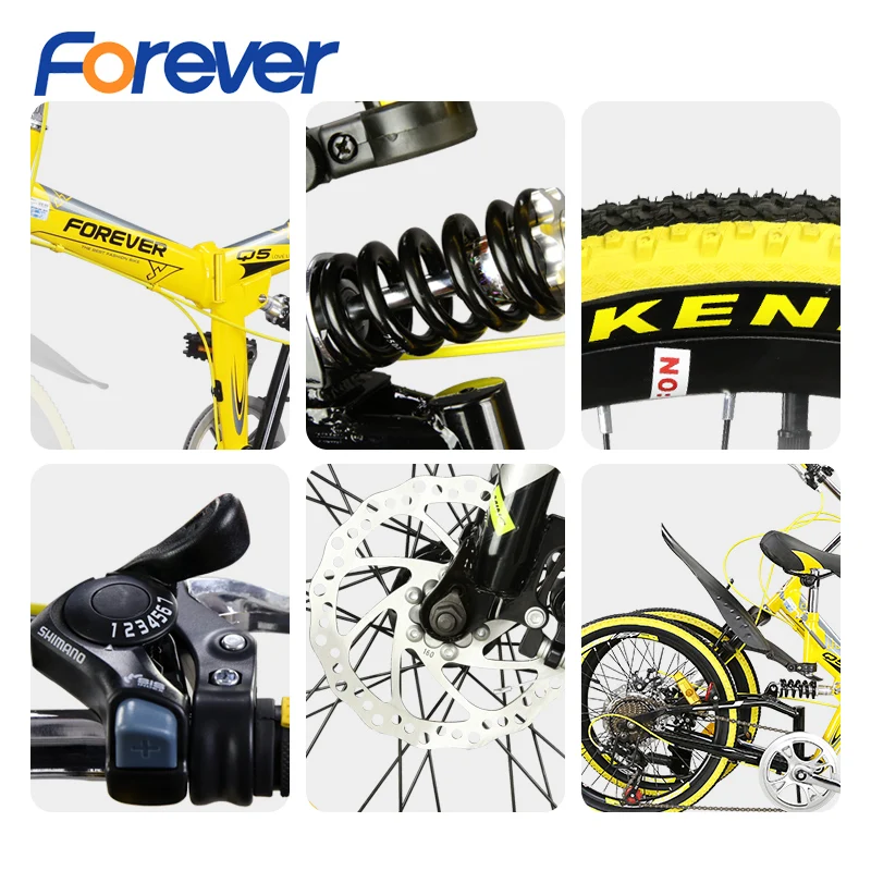 Sale FOREVER Folding Mountain Bike High Carbon Steel Bicycle Student Adult Mechanical Disc Brake Road Bike Fold-away MTB 22in 7 Speed 1