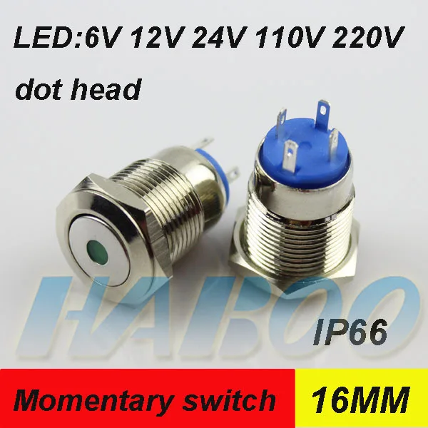 

1pcs packing 16mm anti-vandal metal switch with led angel eye lighing momentary push button switch waterproof IP66 shipping free