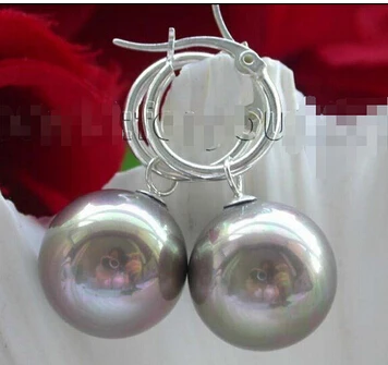 

Natural 16mm Brown Round Shell Pearl Earrings 925silver f933!>Lovely Fine Nobility Lady's Women's Earrings