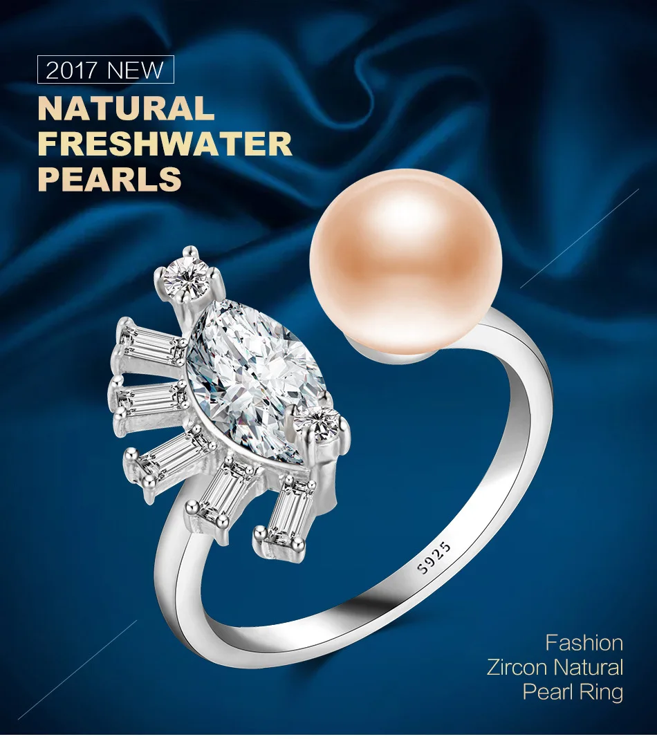 Фейге Pearl Ring высокое качество AAA Цирконий 925 sterling Серебряные кольца для Для женщин 8-9 мм розовый жемчуг пресноводных леди подарки