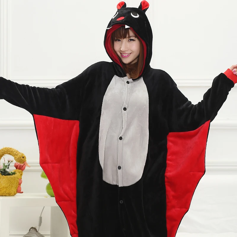 Cartoon Cute Animal Vampire Bat Adult Unisex Onesie for Women Men Soft Flannel Cosplay Pajamas Christmas Party Costume