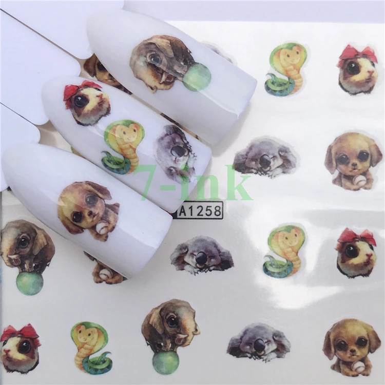 Water Transfer stickers for nail art cute animals dog snake rabbit