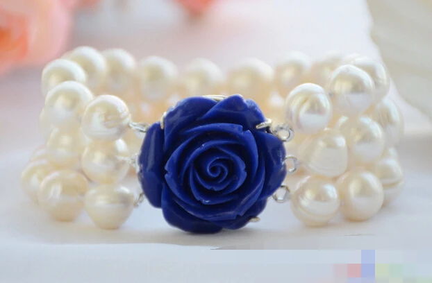 

Hot sell ->@@ > 01187 3row 8" almost round white screw thread freshwater pearl bracelet -Top quality free shipping