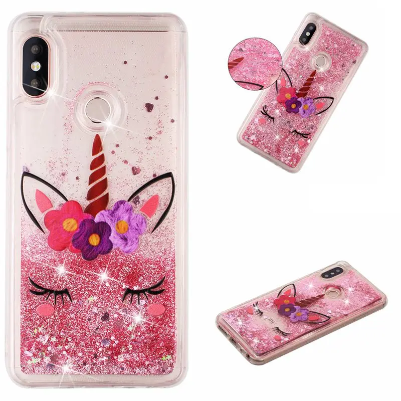 Phone Case For Xiaomi Redmi Note 5 Pro Protective Shell Glitter Shine Quicksand Shockproof Transparent Cute Back Cover Soft TPU |