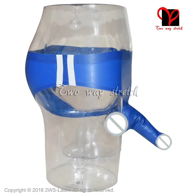 Sexy Latex Underwear with glued penis sheath with stripes on two side Rubber briefs shorts underpants bottoms KZ-140