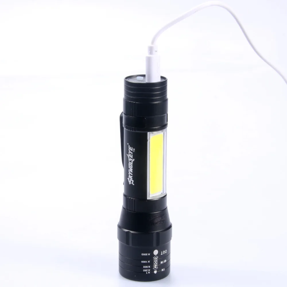 T6+COB 4-Modes Usb Rechargeable LED Flashlight Torch Bright Flashlight Torch Aluminum Alloy 18650 or Usb Charging Hand Light