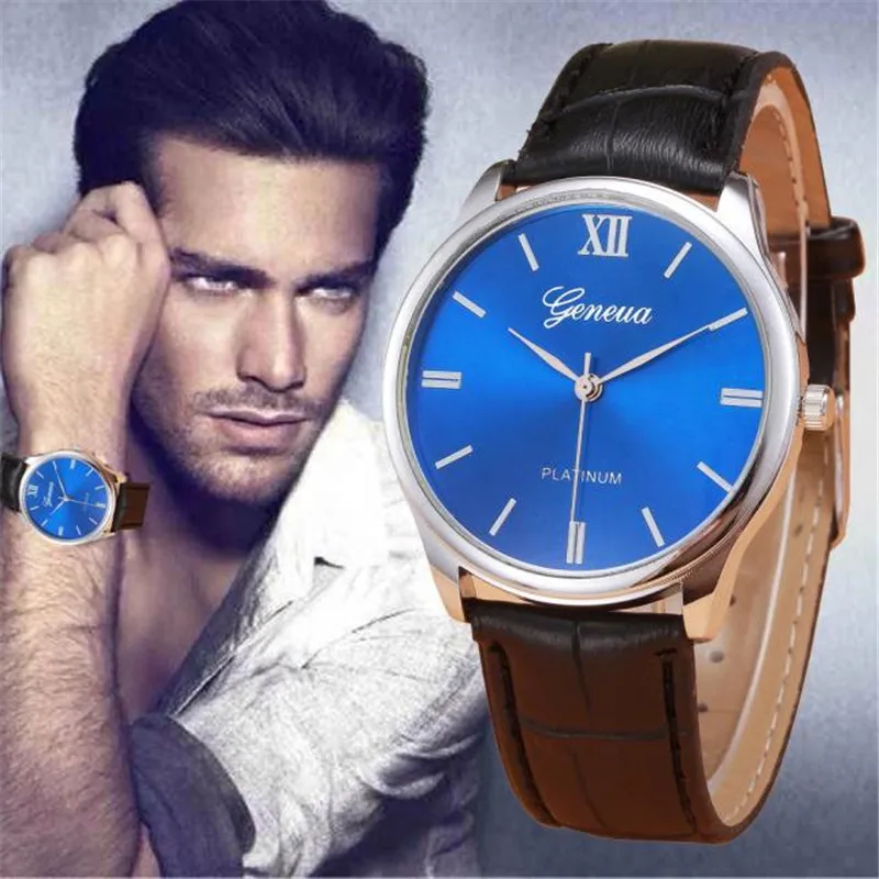 Mens Watches Top Brand Luxury Geneva Retro Design Leather Band Analog