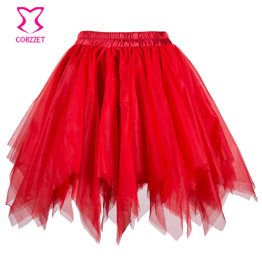 

Red Multilayered Tulle Mini Short Burlesque Corset Skirt Gothic Petticoat Sexy Pettiskirt Tutu Underskirt Women Dance Club Wear