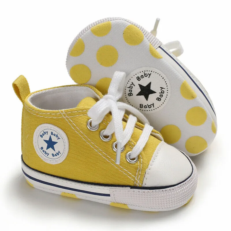 Модные Детские парусиновые кроссовки для маленьких мальчиков и девочек детская обувь, новорожденные мягкая обувь на плоской подошве в стиле унисекс для малышей; для детей 0-18 месяцев
