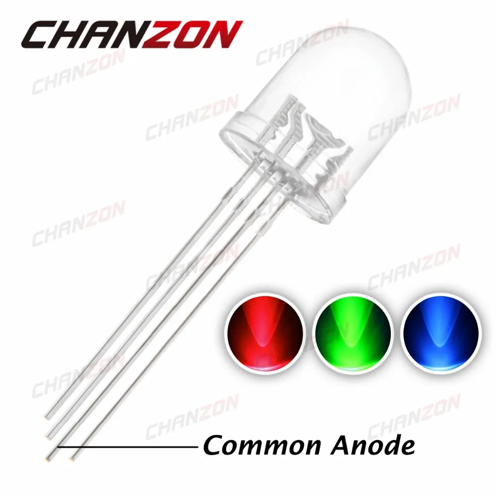 

50pcs 10mm Round RGB Common Anode Clear Lens LED Diode Tricolor (Red Green Blue) Transparent 10 mm Light Emitting Diode LED Lamp