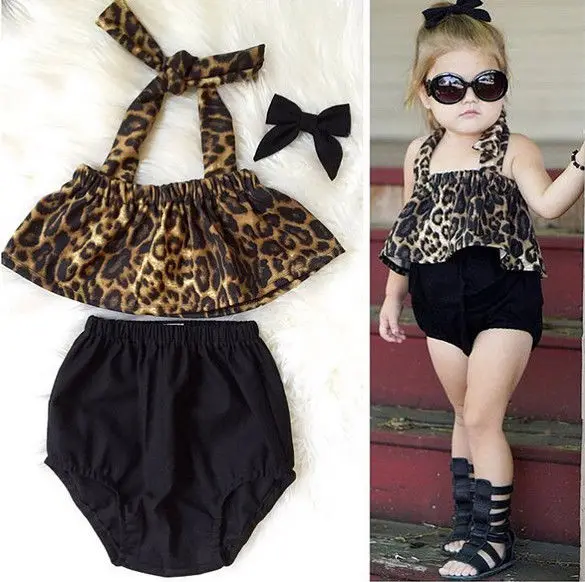 

2PCS Baby Girl Kids Infant Leopard Jumpsuit Romper Tutu Dress+Short Pant Clothes Novelty Summer Bodysuit Outfit 0-24M Hot