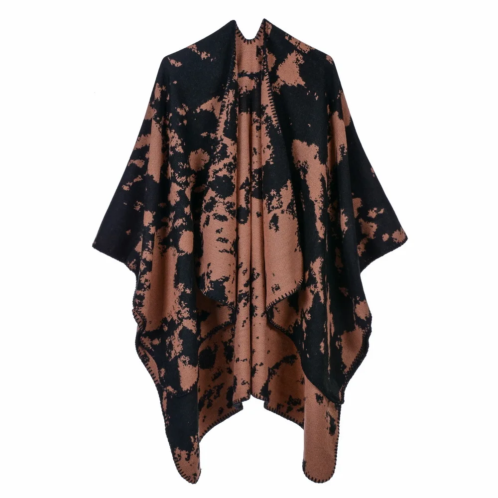 

Ink Graffiti Ponchos 2019 New Cashmere Scarves Women Winter Warm Shawls and Wraps Brand Designer Pashmina Thick Capes Femme