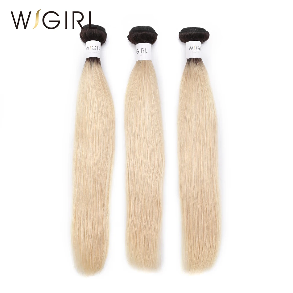 

Wigirl Hair Brazilian Hair 3 Bundles 1B/613 Ombre Blonde Straight Human Hair Weave Tone Dark Roots Platinum Color Hair Bundle