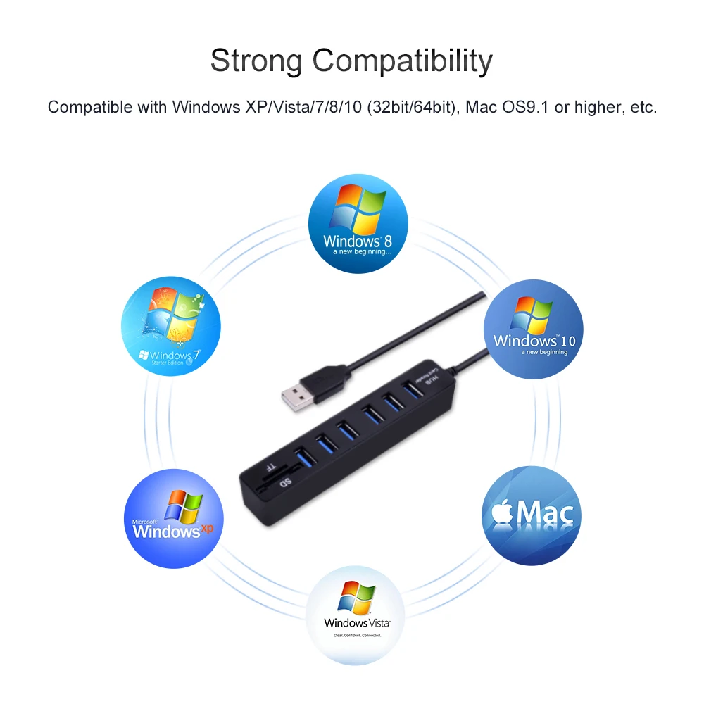 Usb хаб Combo 6 портов 2 0 Micro Card Reader SD/TF высокоскоростной Мульти USB разветвитель Hub все в