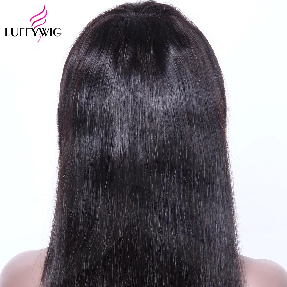 LUFFYHAIR 13x6 Синтетические волосы на кружеве парики человеческих волос с челкой прямо бразильский Волосы remy для Для женщин предварительно