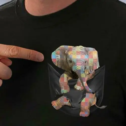

Cute Elephant Inside Pocket T Shirt Elephant Lovers Black Cotton Men S-3XL