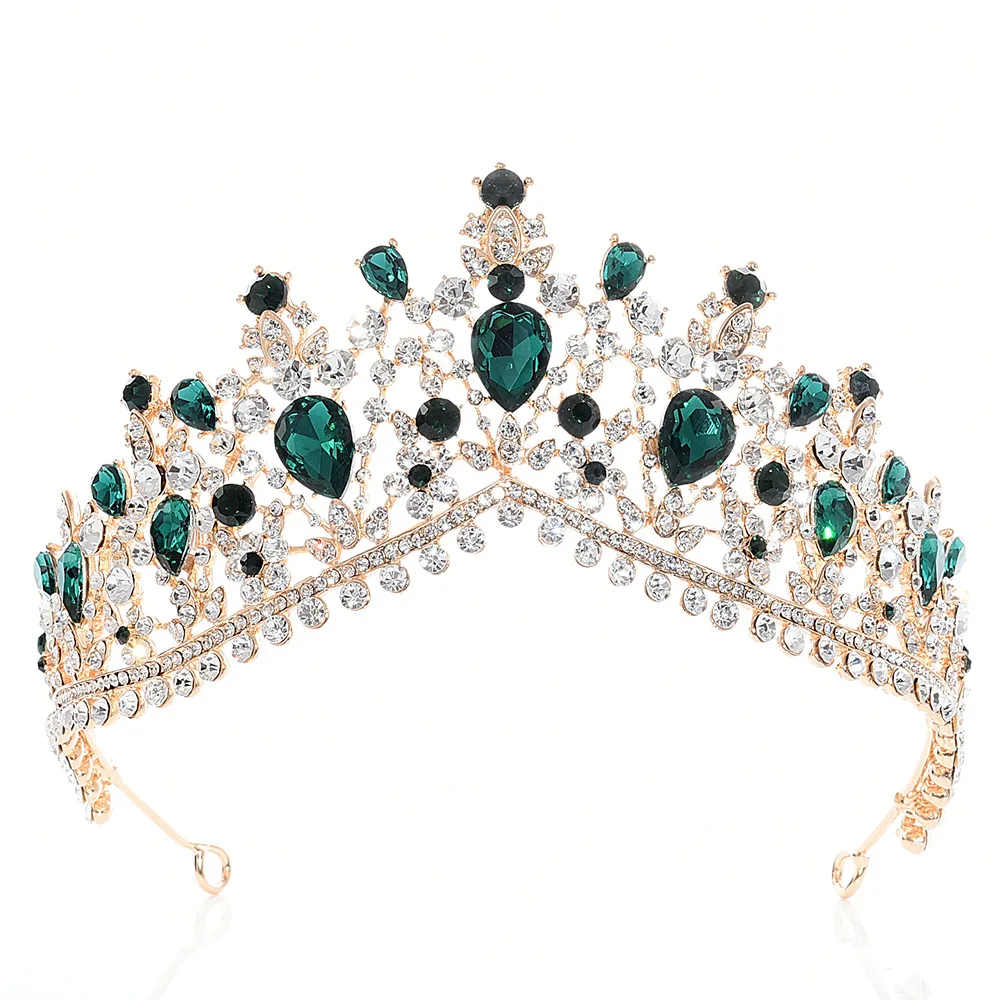 

Luxury Green Queen Tiara Crystal Leaf Wedding Crown Bride Crown Headband Bridal Accessories Diadem Marriage Hair Ornament