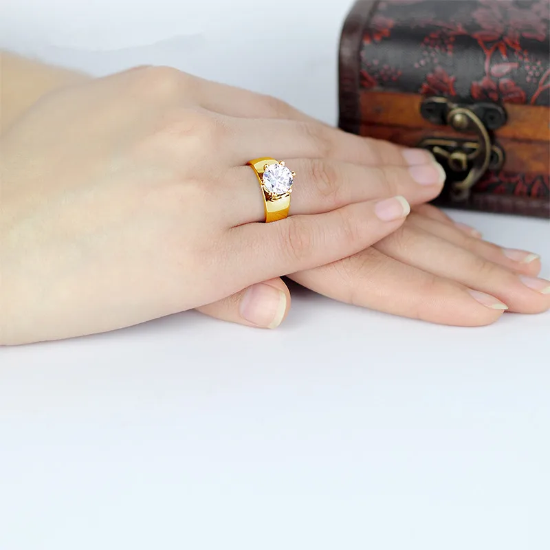 AINUOSHI роскошное широкое кольцо Solitaire, круглое кольцо 14 к, однотонное белое/желтое золото, Anillo SONA, бриллиантовое Женское Обручальное Кольцо