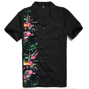 

Summer Men's Floral Flamingo Shirt Short Sleeve Turn Down Collar Party Shirts Punk Flamingo Men Clothing Soft Comfortable