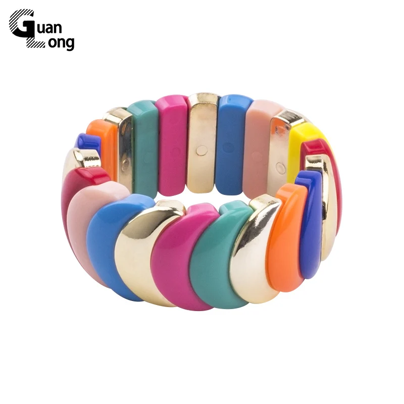 

GuanLong Fashion Irregular Geometric Resin Elastic Strand Bracelets For Women Summer Fashion Puseira Jewelry