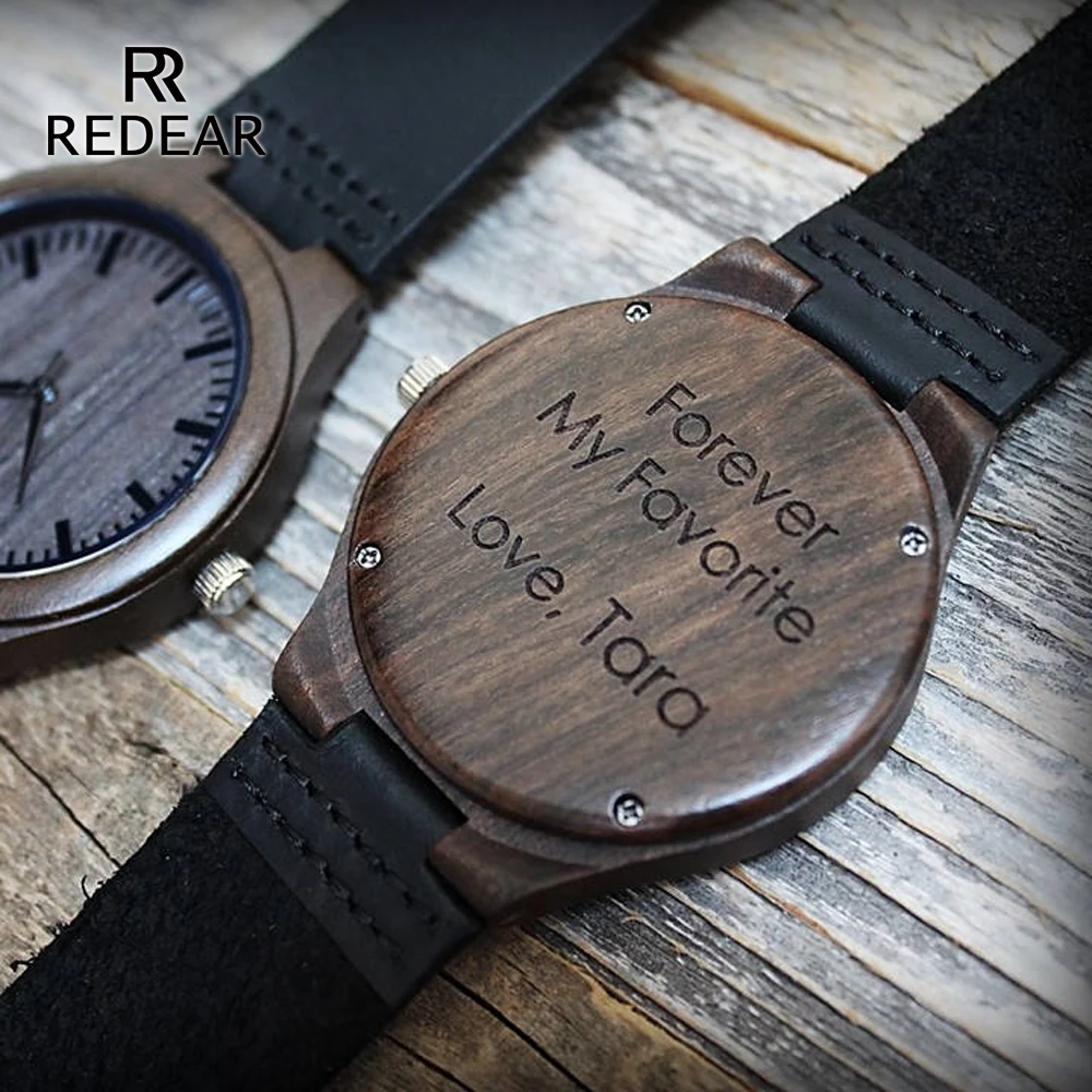 Personality Design Logo Write Your Message Carved Customize Black Sandalwood Wooden Watch Laser Print Contains watches