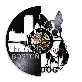 

1 Piece I Love Dogs Retro Pet Animals Vinyl Record Wall Clock Boston City Outline LED Light Trendy Room Decor Artistic Clock