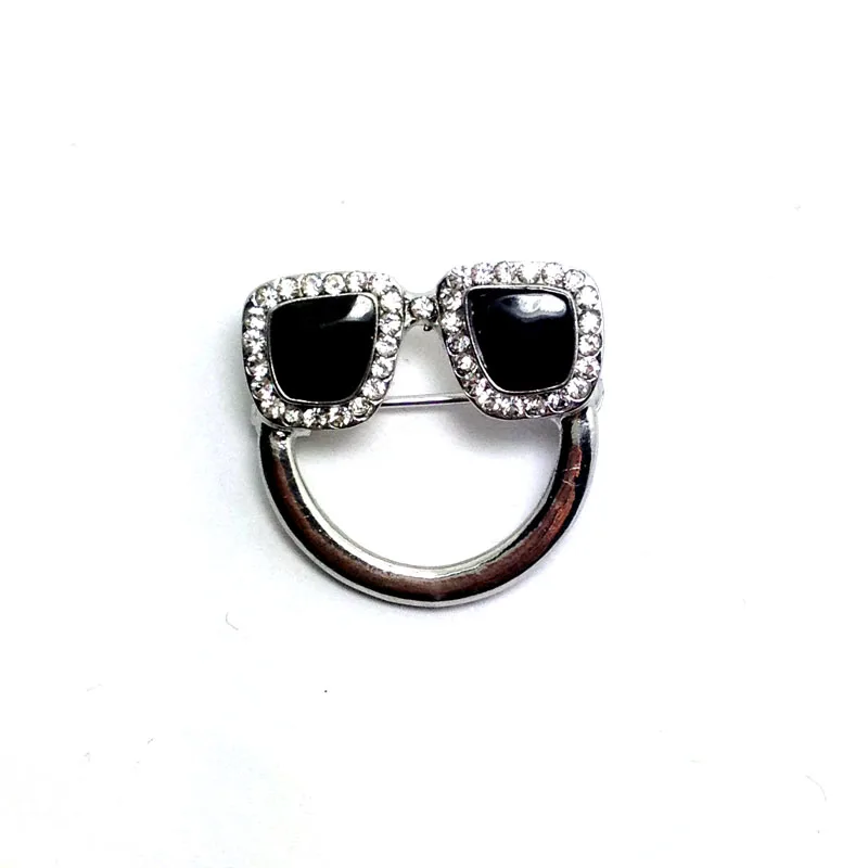 New designer crystals black enamel charm eyeglasses holder pin brooch