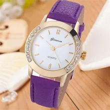 New Geneva Watch Women Diamond Analog PU Leather Quartz Wrist Watch Casual Watches Clock Relogio Feminino Free Shipping