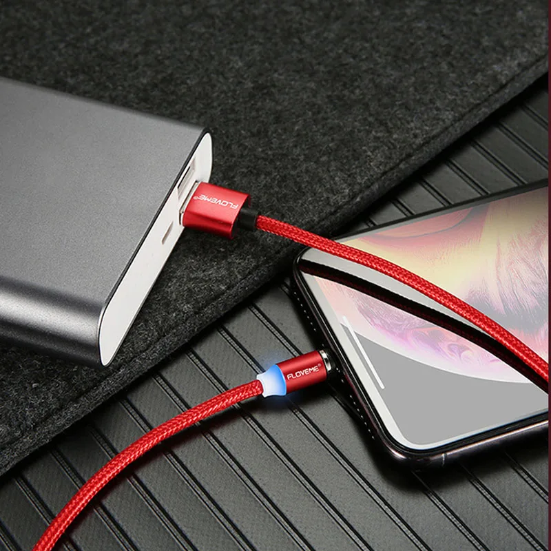 Светодиодный магнитный кабель FLOVEME с 3 разъемами, 1 кабель для телефона Micro usb type C, для iPhone X, Xr, Xs Max, 1 м, 2 м, 2 А, магнитное зарядное устройство для быстрой зарядки