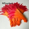 Plumes de coq avec fond orange, plumes de poulet teintées à deux tons, vente en gros, 100, plumes rouges pour décoration de carnaval ► Photo 1/4