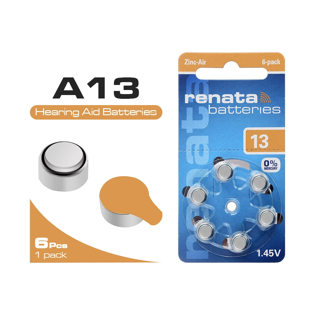 6pcs Premium ZA13 Batteries Button Size 13 PR48 ME8Z Hearing Aid