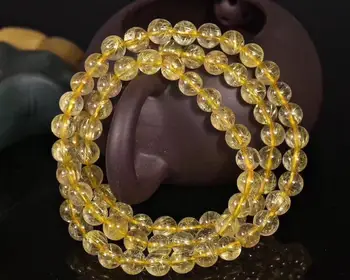 

7.7mm Natural Gold Rutilated Quartz Titanium Stretch Crystal Beads Bracelet