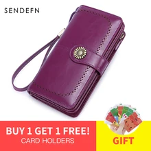 SENDEFN RFID хит, женский клатч, кожаный кошелек, Женский Длинный кошелек, Дамский кошелек на молнии, ремень, сумка для денег, кошелек для iPhone 7 5162-55