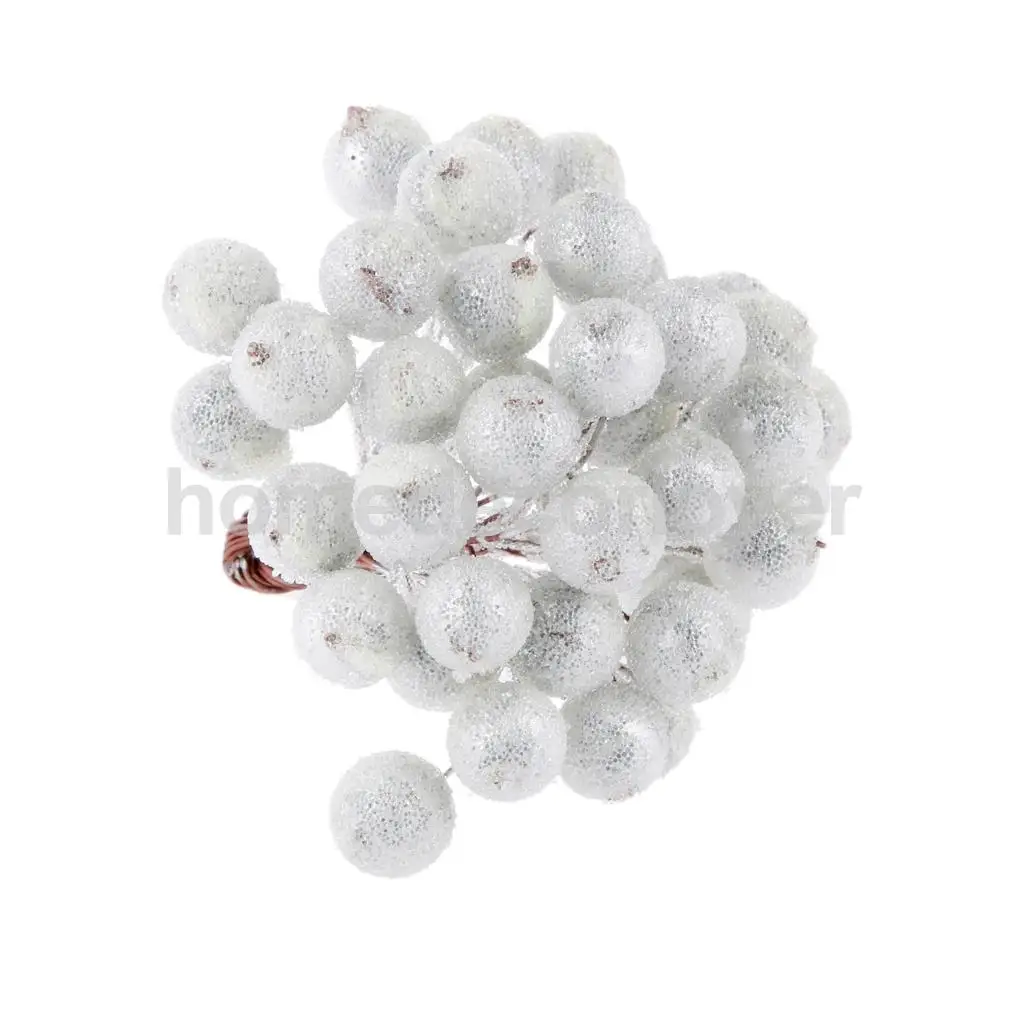 400 Pieces Mini Frosted Fruit Berry Holly Artificial Flower Decor DIY Silver & Gold