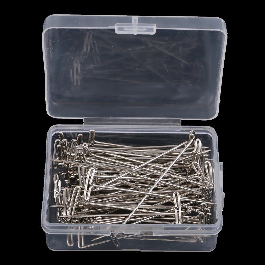 100pcs/Box Wig T Pins for Holding Wigs Silver 6 Sizes T-pins Styling Tools Wig Display Hair Extensions Hook Needles Clips Pin