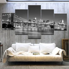 HD печатает 5 шт. холст Картины модульная рама домашний Декор Нью-Йорке Moonscape фотографии Бруклинский мост плакат стены Книги по искусству Спальня