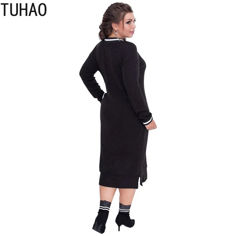 TUHAO Весна размера плюс 6XL 5XL 4XL элегантные черные офисные Повседневные платья большого размера Женская одежда большого размера вязаное платье JLSM