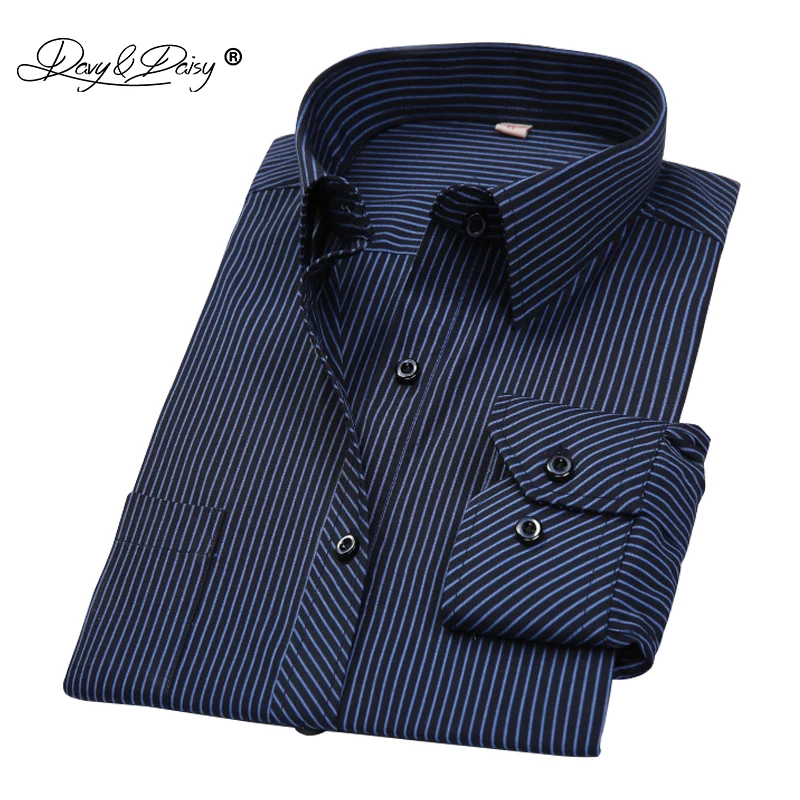Kaufen DAVYDAISY Männer Shirt Herren Business Casual Langen Ärmeln Shirts Männer Gestreiften Kleid Arbeit Social Hemd Marke camisa masculina DS022
