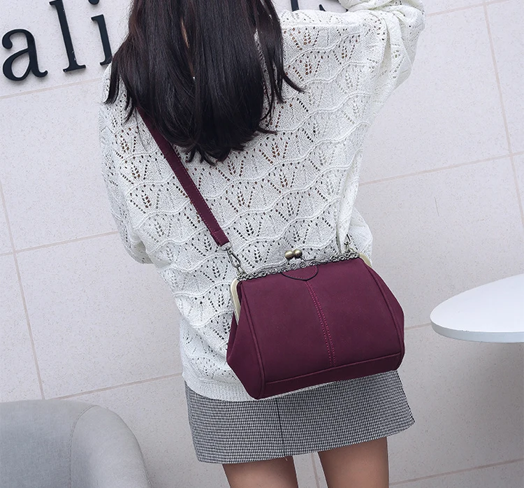 Women PU Leather Purse Retro Fashion Top Handle Handbag Kiss Lock Crossbody Shoulder Bag for Ladies (5)