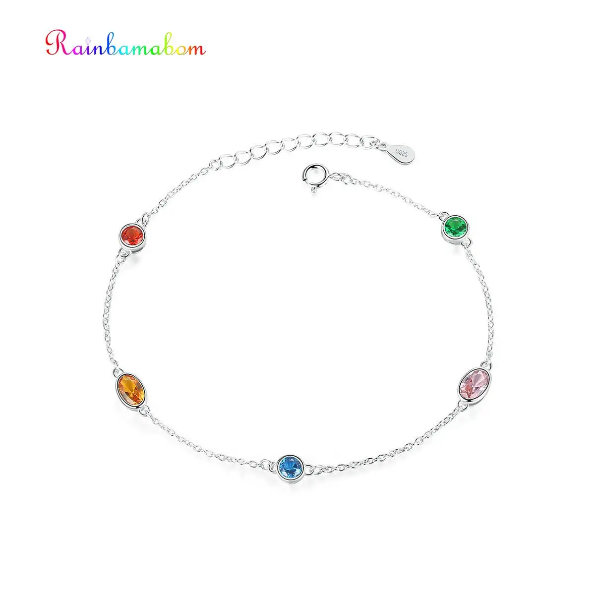 Rainbamabom Bohemain Настоящее серебро 925 проба Циркон драгоценный камень браслет с подвесками Браслеты Для женщин ювелирных изделий Прямая