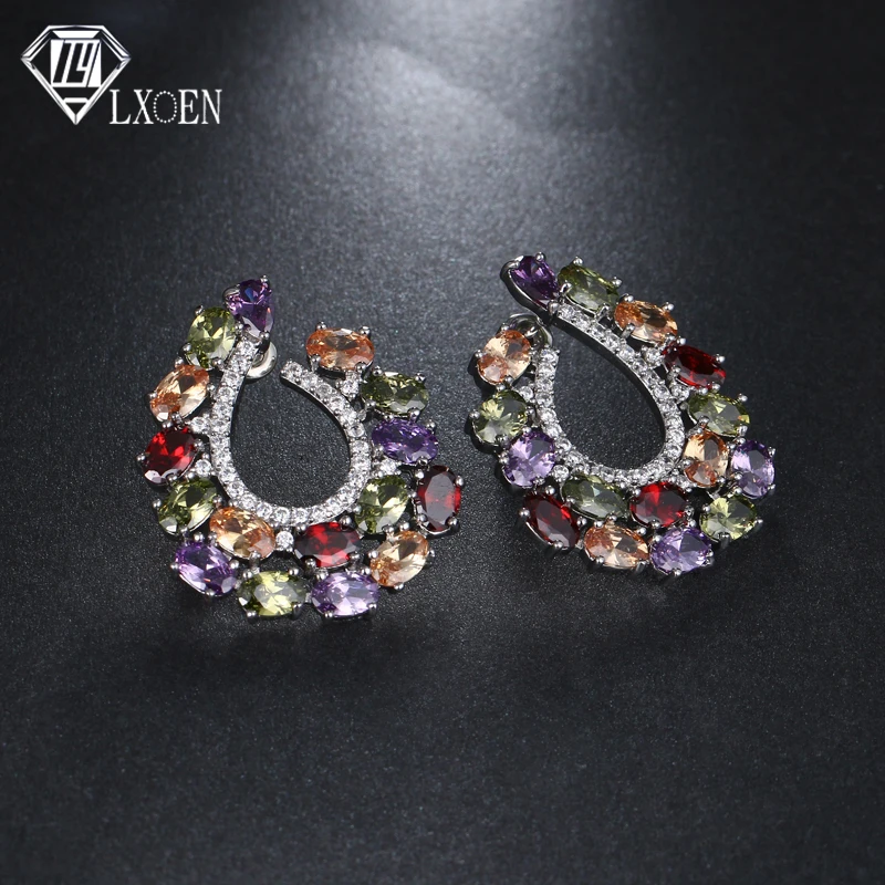 LXOEN Модные Разноцветные серьги-гвоздики "Мона Лиза" с кубическим цирконием AAA, роскошные серьги для женщин, лучший подарок, ювелирные изделия