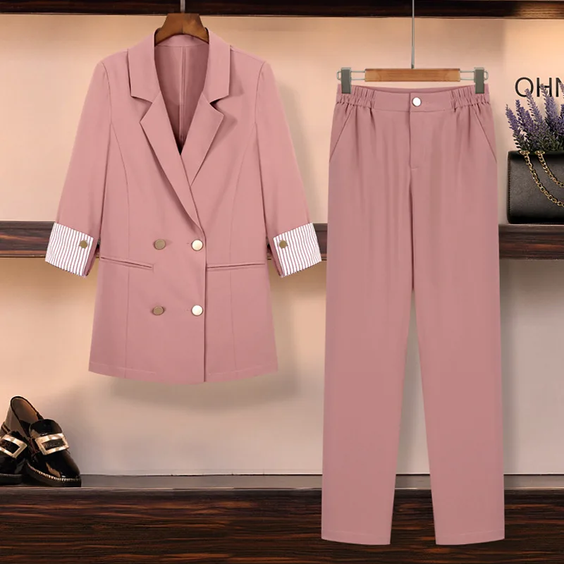 Элегантный офисный женский короткий костюм, комплект из 2 предметов, 3 цвета, пиджак, блейзер+ брюки с высокой талией, костюмы для женщин