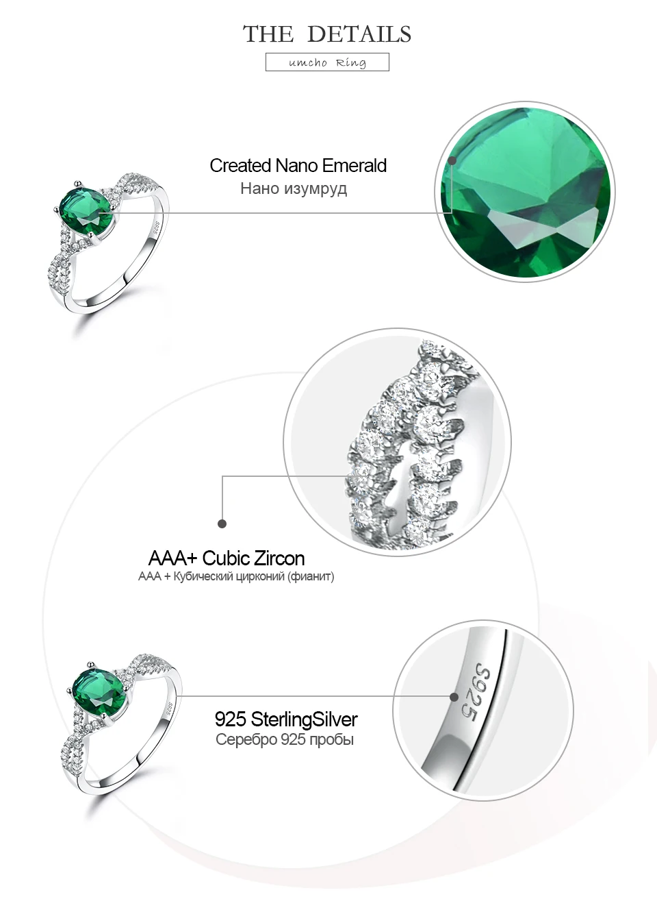 UMCHO Emerald  925 sterling silver rings for women RUJ099E-1-pc (6)