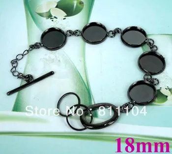 

18mm Gunmetal Black Plated 5 Round Bezel Tray Buckle Link Chain Bracelet Base Settings Blank DIY Crafts Findings Wholesale