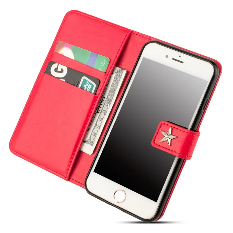 جلدية فاخرة فليب حقيبة لهاتف أي فون 8 7 اليدوية نجوم برشام محفظة المغناطيسي حامل بطاقة خزانة الهاتف خزائن هاتف آيفون 8 7