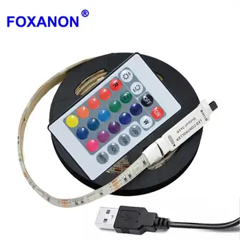 

Foxanon DC5V USB LED strip 2835 RGB Flexible Light 0.5M 1M 2M 3M RGB LED Diode Ribbon Tape Light+24 Key RGB Remote Controller