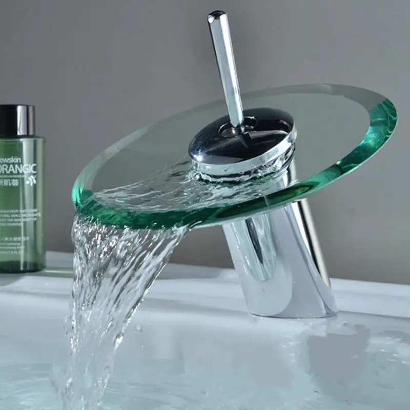 Xueqin Ванная комната Водопад раковина смеситель кран хром полированный стеклянный кран со стеклянным краем кран холодная и горячая вода на бортике