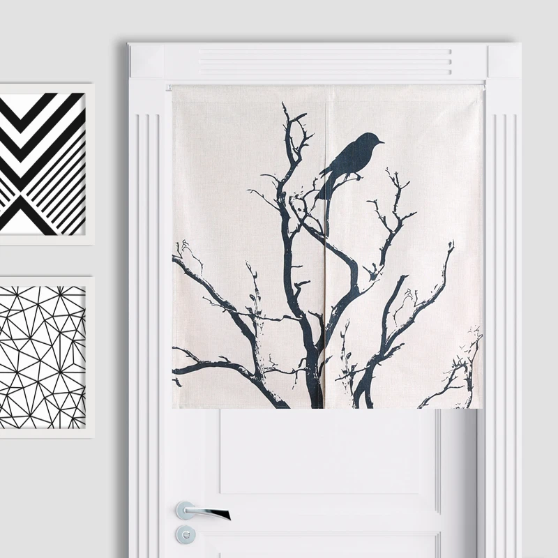 

Nice Curtains Linen Cotton Japanese Style Black Geometric Door Curtain Bird Tapestry 85x120cm/85x90cm Free shippin