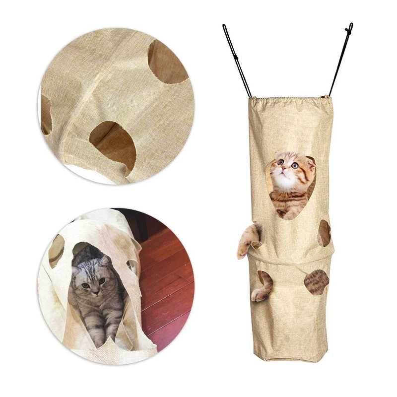 

Cat Toy Holes Bag Hanging Sack with Holes Pet Fun Tunnel Tent Spacious Kitty Playing Creative Portable Cat House Durable Rabbits